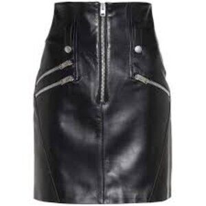 Coach High-Rise Zip Leather Skirt